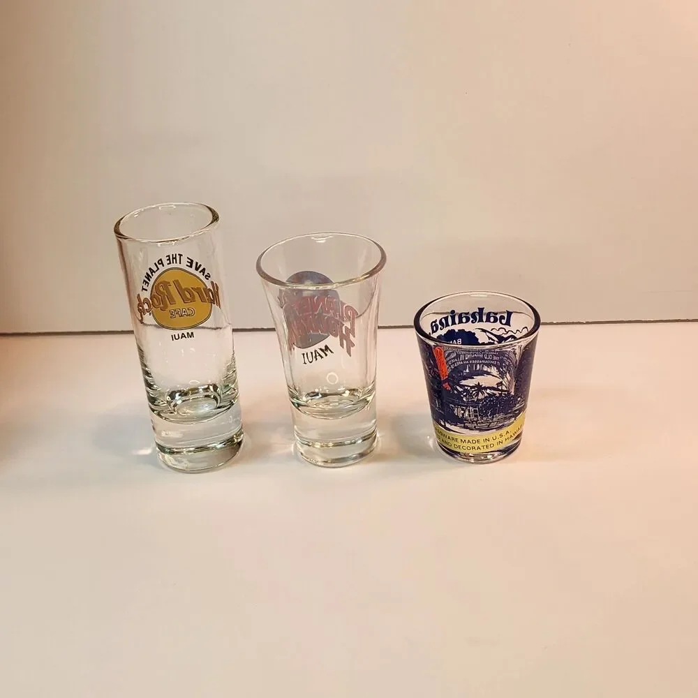Vintage Maui Hawaii Shot Glass Lot - Hard Rock Cafe & Planet Hollywood Shooters